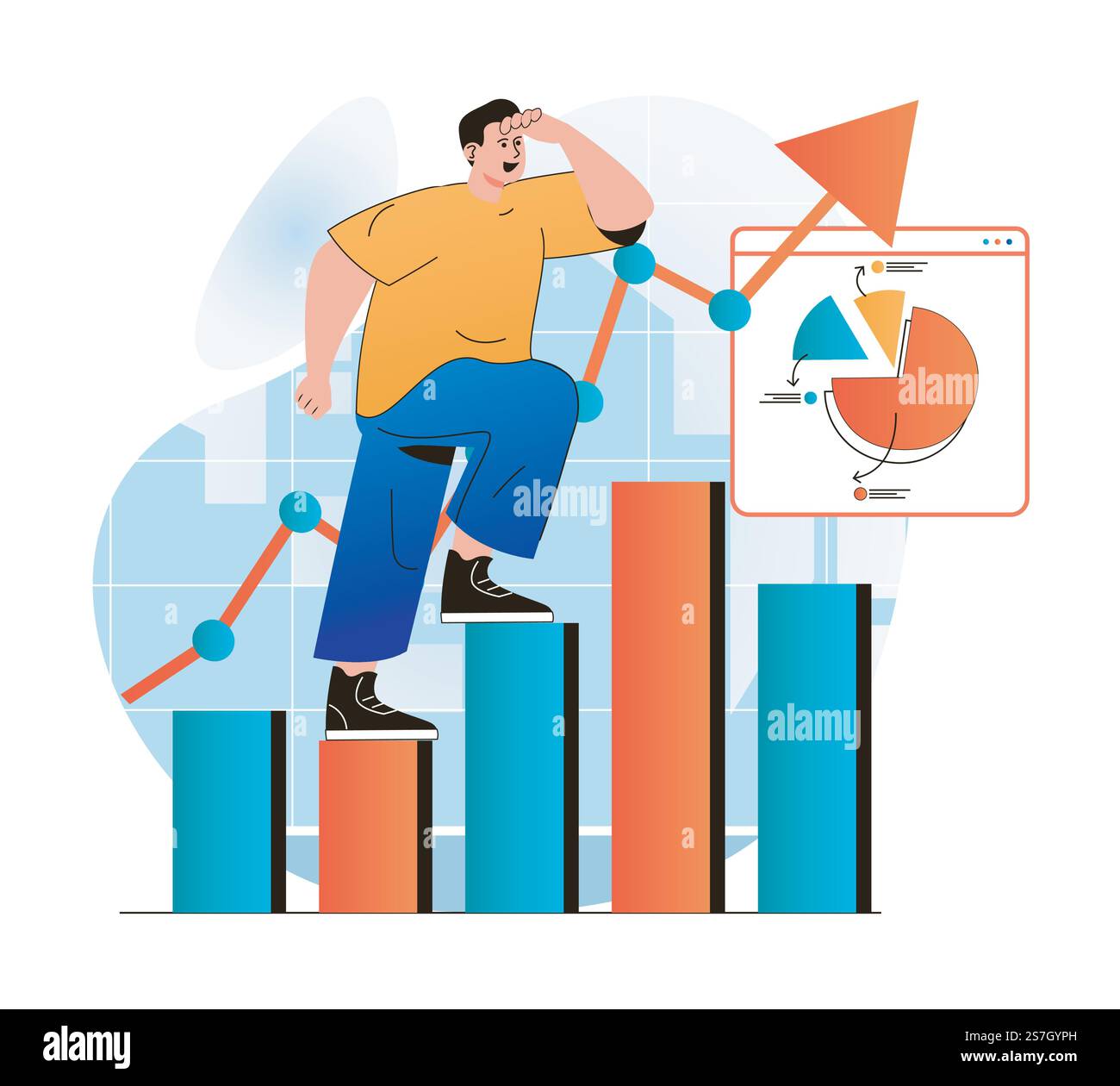 Business growth concept in modern flat design. Businessman moves ...