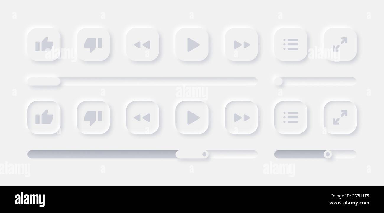 Online Video Media Player UI Neumorphism Light Components Vector Design Elements Set On Background Stock Vector
