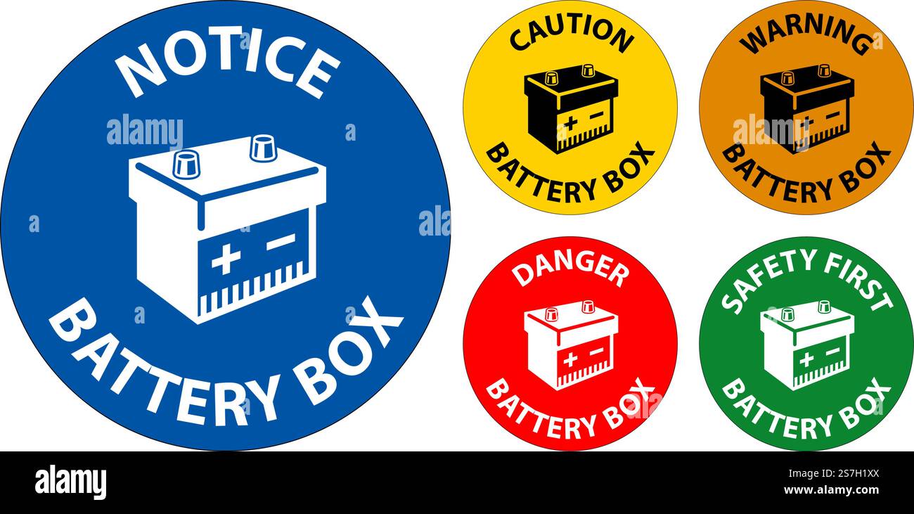 Notice Battery Box with Icon Sign On White Background Stock Vector