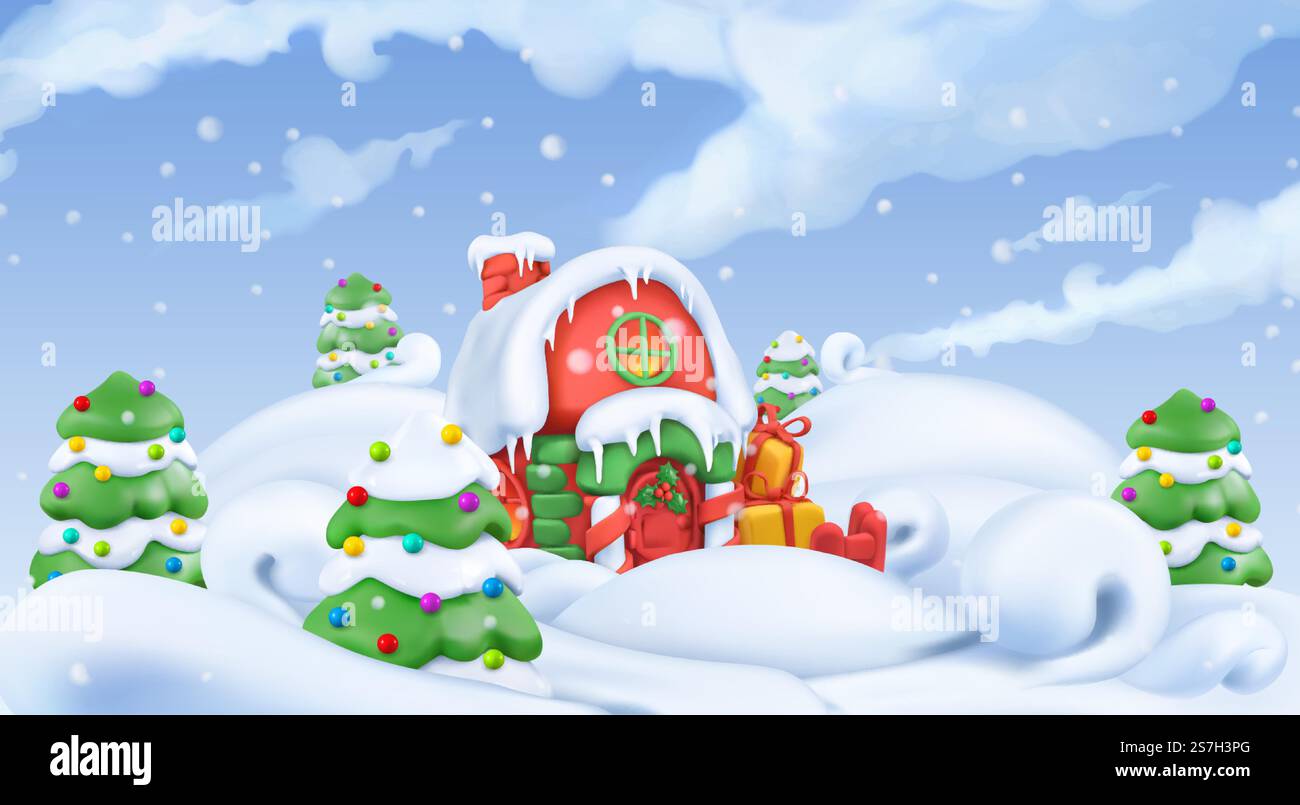 Christmas background. Winter landscape 3d vector illustration Stock ...