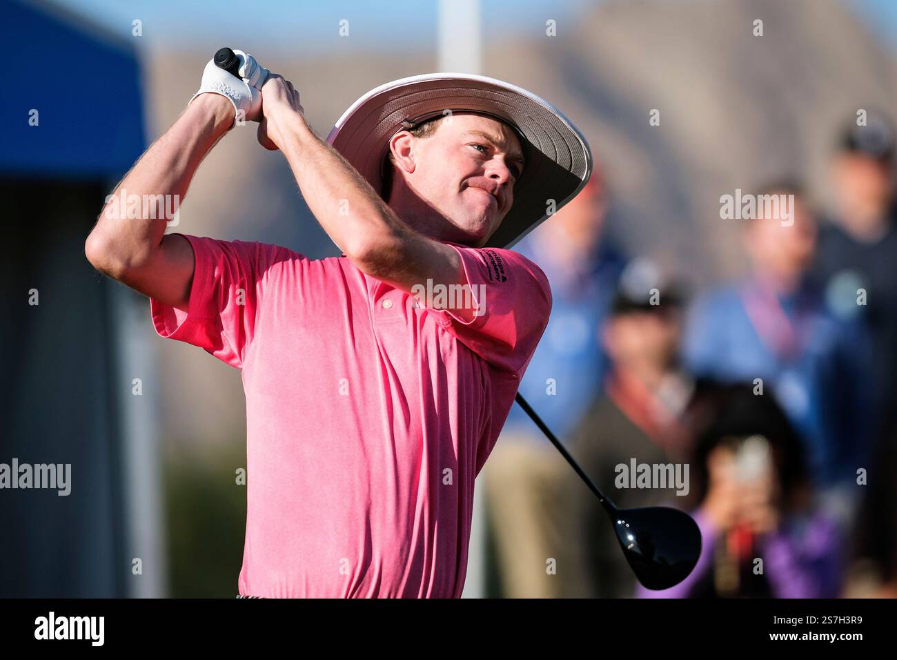 Joe Highsmith hits from the first tee at the Pete Dye Stadium Course