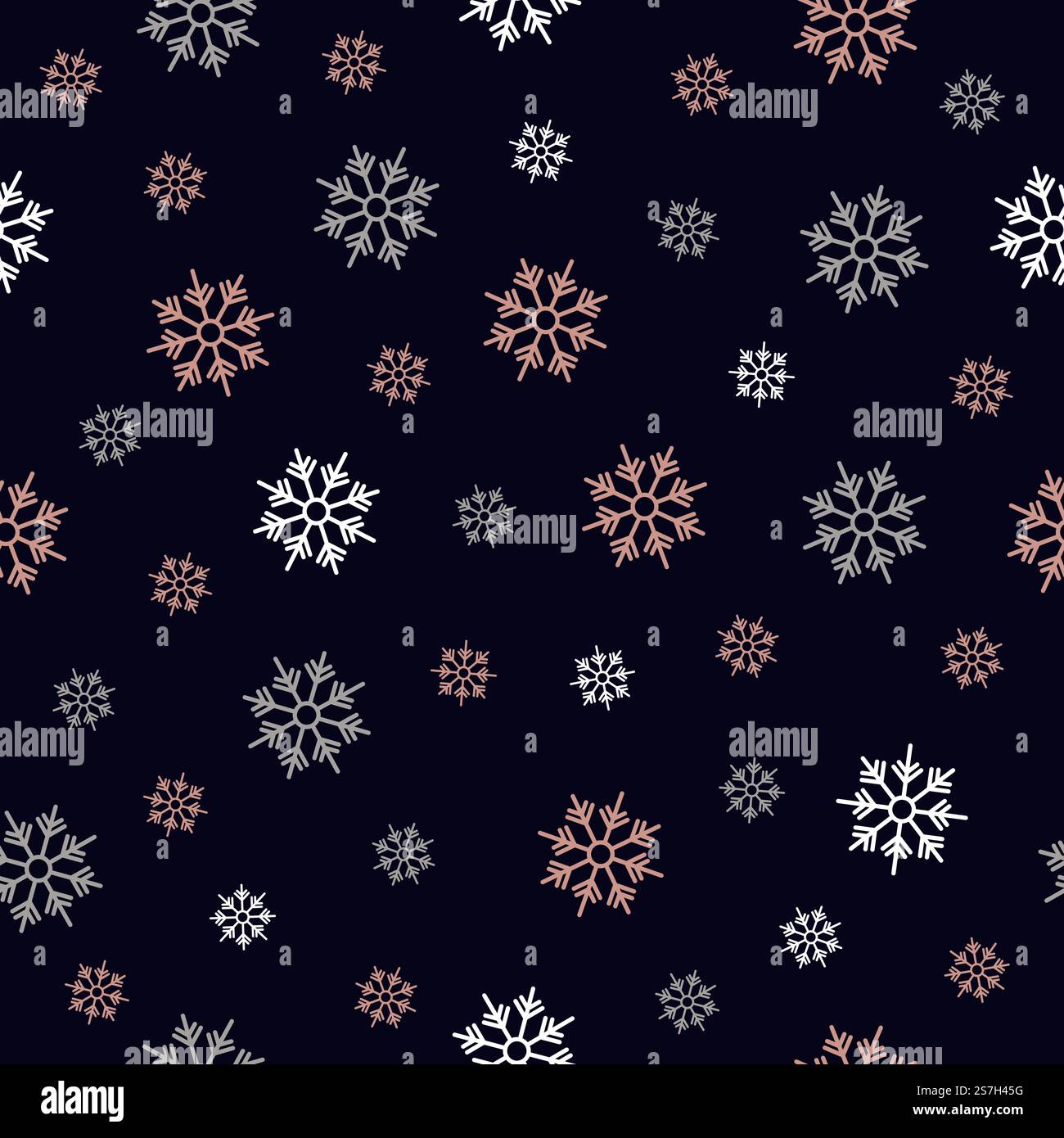 Snowflakes rose gold seamless pattern scribble drawing background Stock Vector
