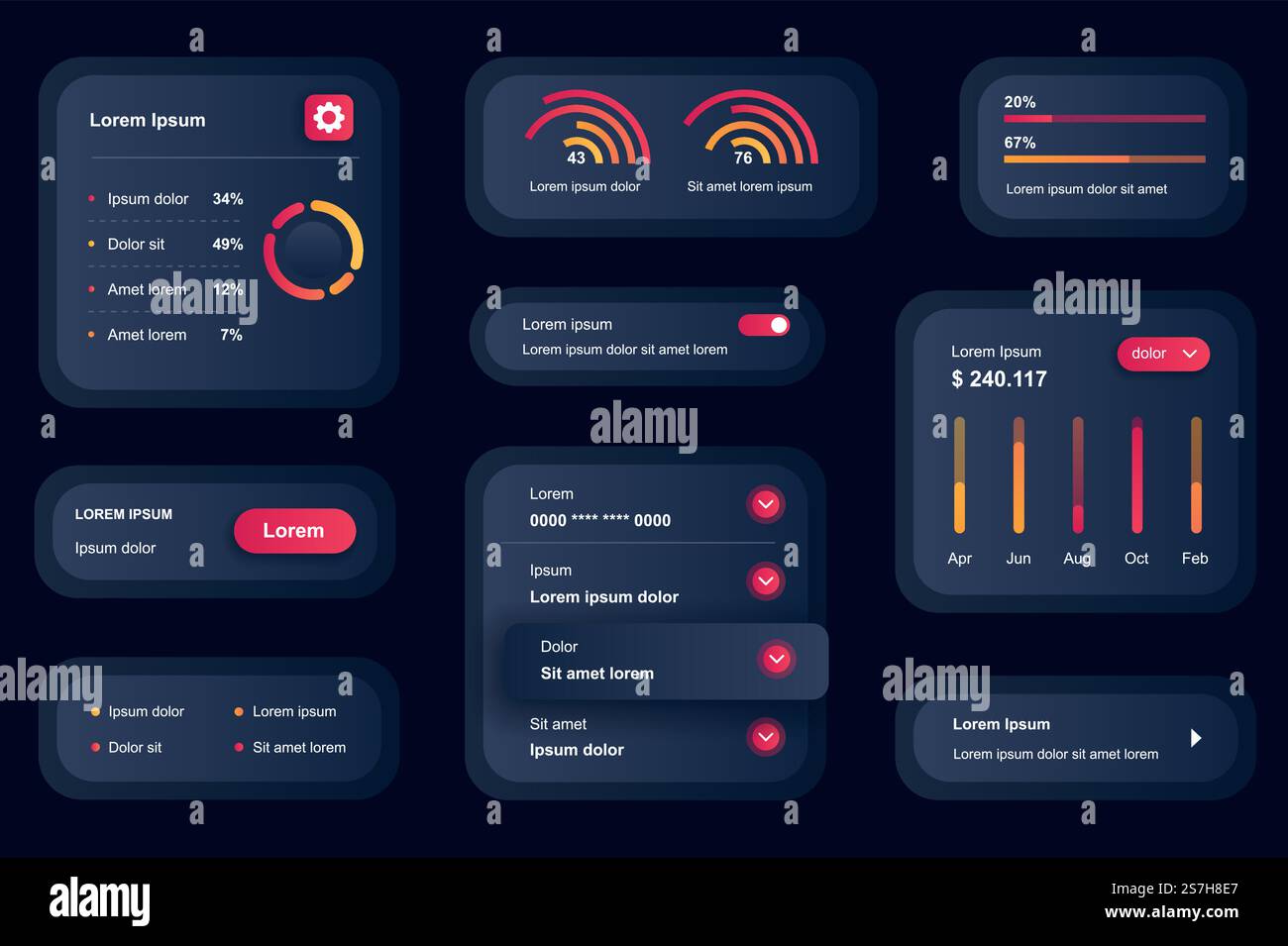 GUI elements for business analytics mobile app. Statistics diagrams and ...