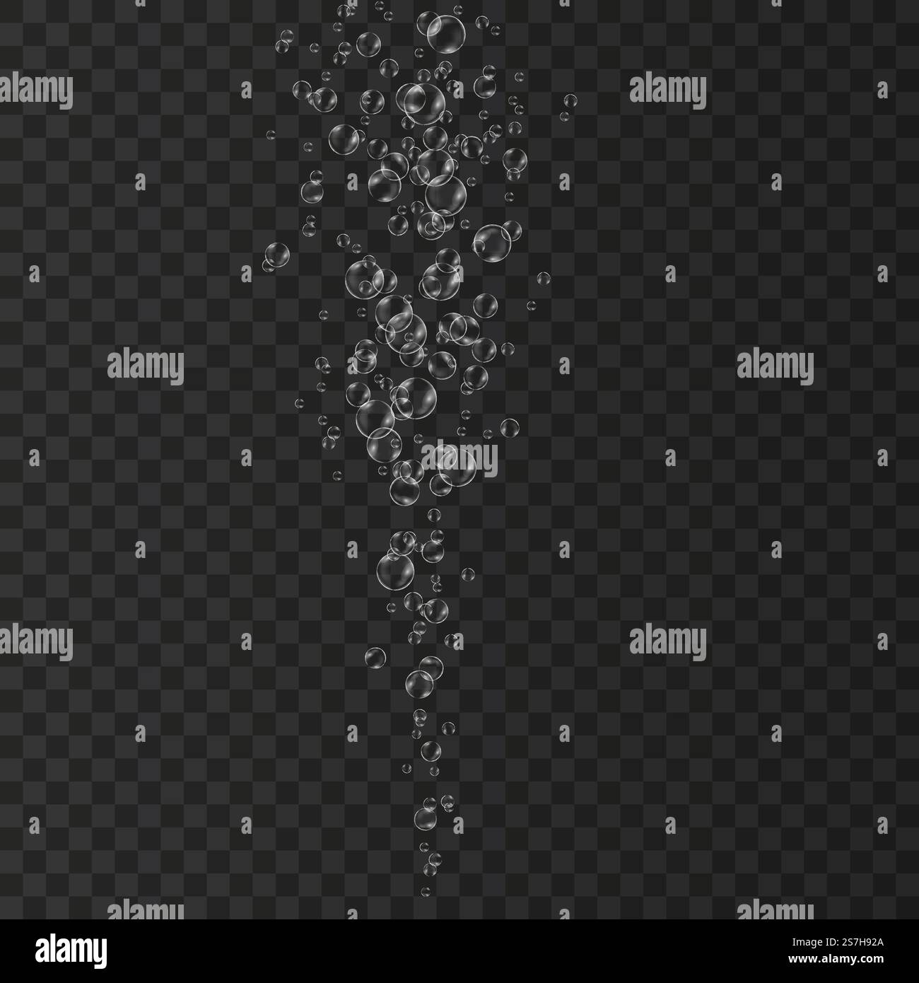 Underwater fizzing air bubbles jet  on transparent  background. Fizzy sparkles in water, sea, aquarium, ocean. Oxygen texture. Undersea vector illustration. Stock Vector