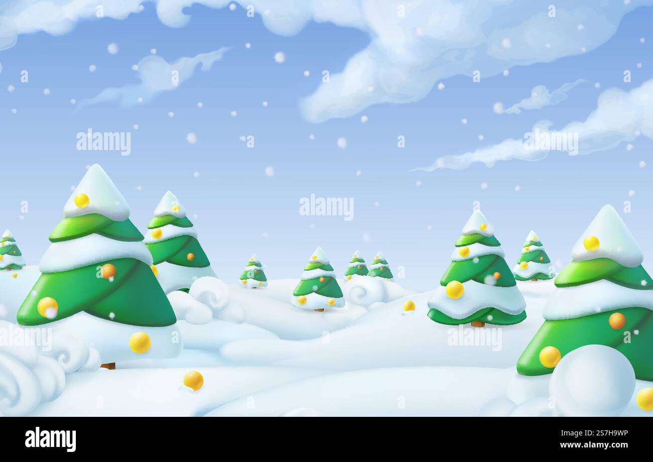 Christmas background. Winter landscape 3d vector illustration Stock ...