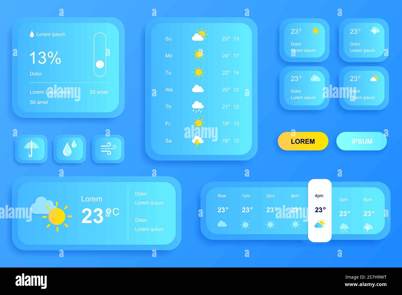Gui elements for weather forecast mobile app temperature hi-res stock ...