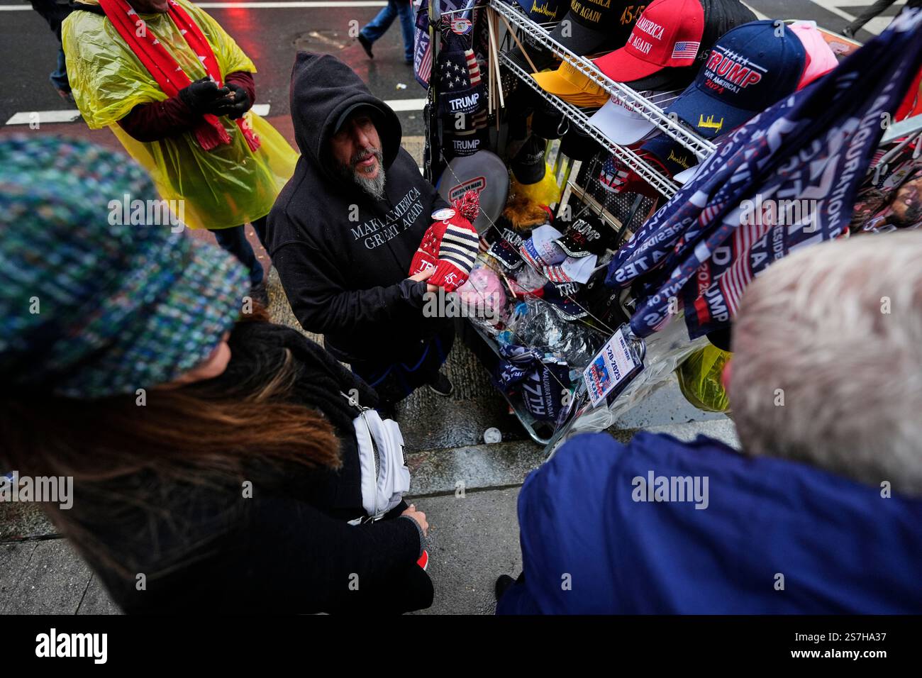 A street vendor sells Presidentelect Donald Trump merchandise as