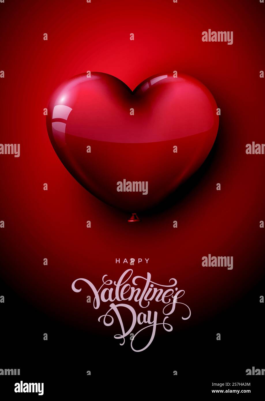 Happy Valentine’s Day poster. Vector illustration with realistic heart ...