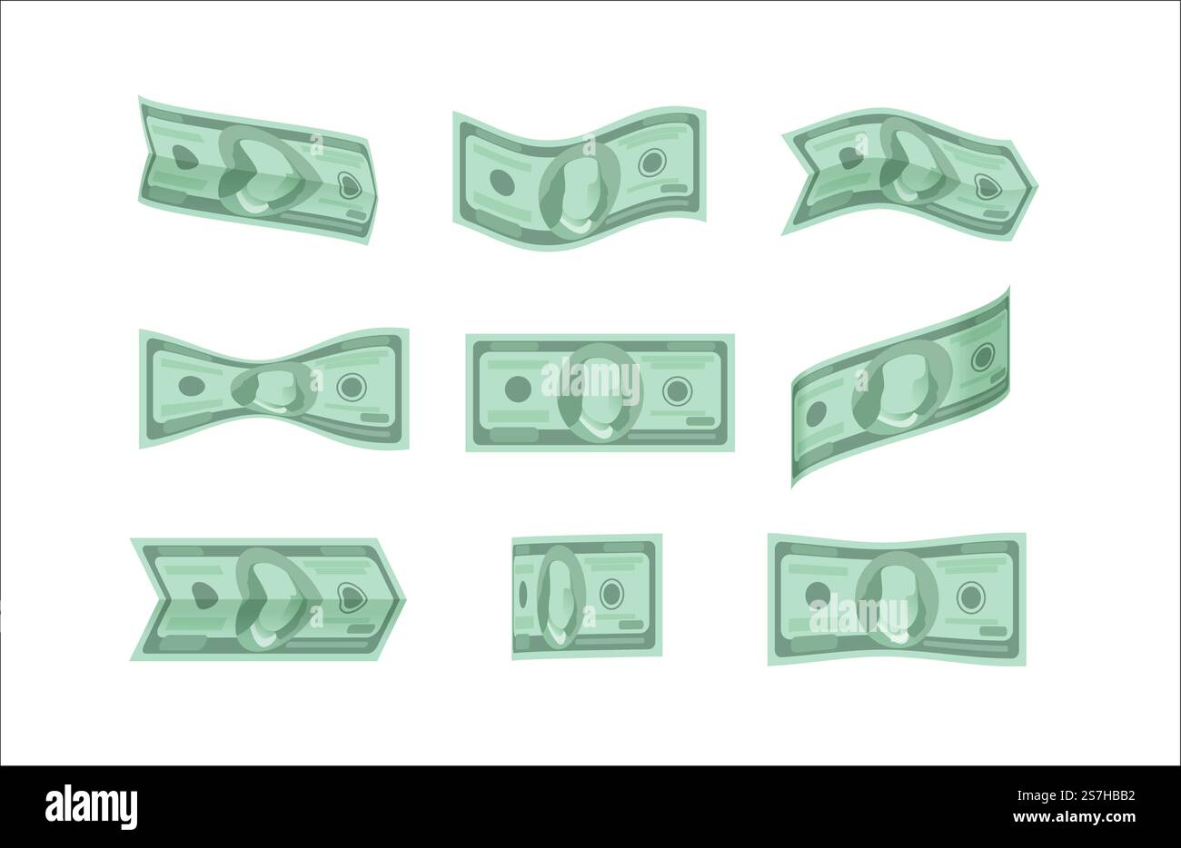 Vector dollar bills. Flat illustration. Nine different options for ...