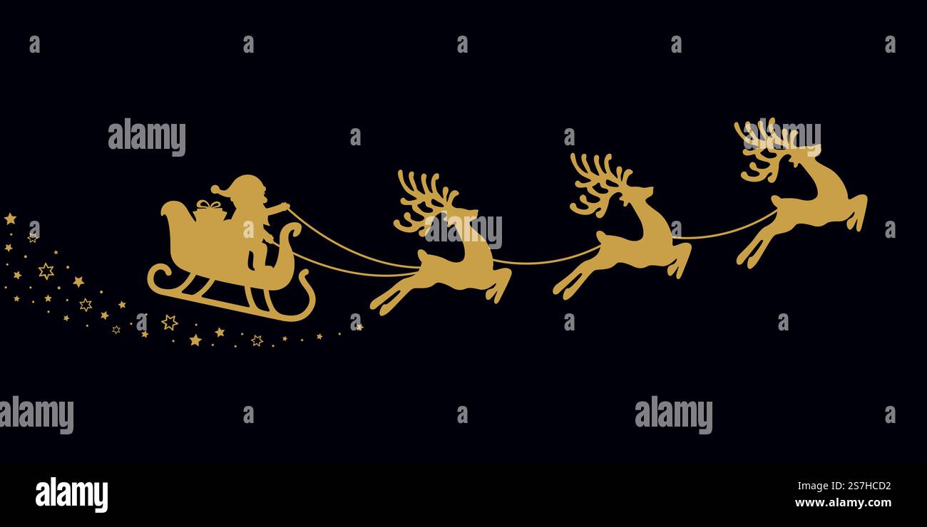 gold santa sleigh stars blue background Stock Vector Image & Art - Alamy