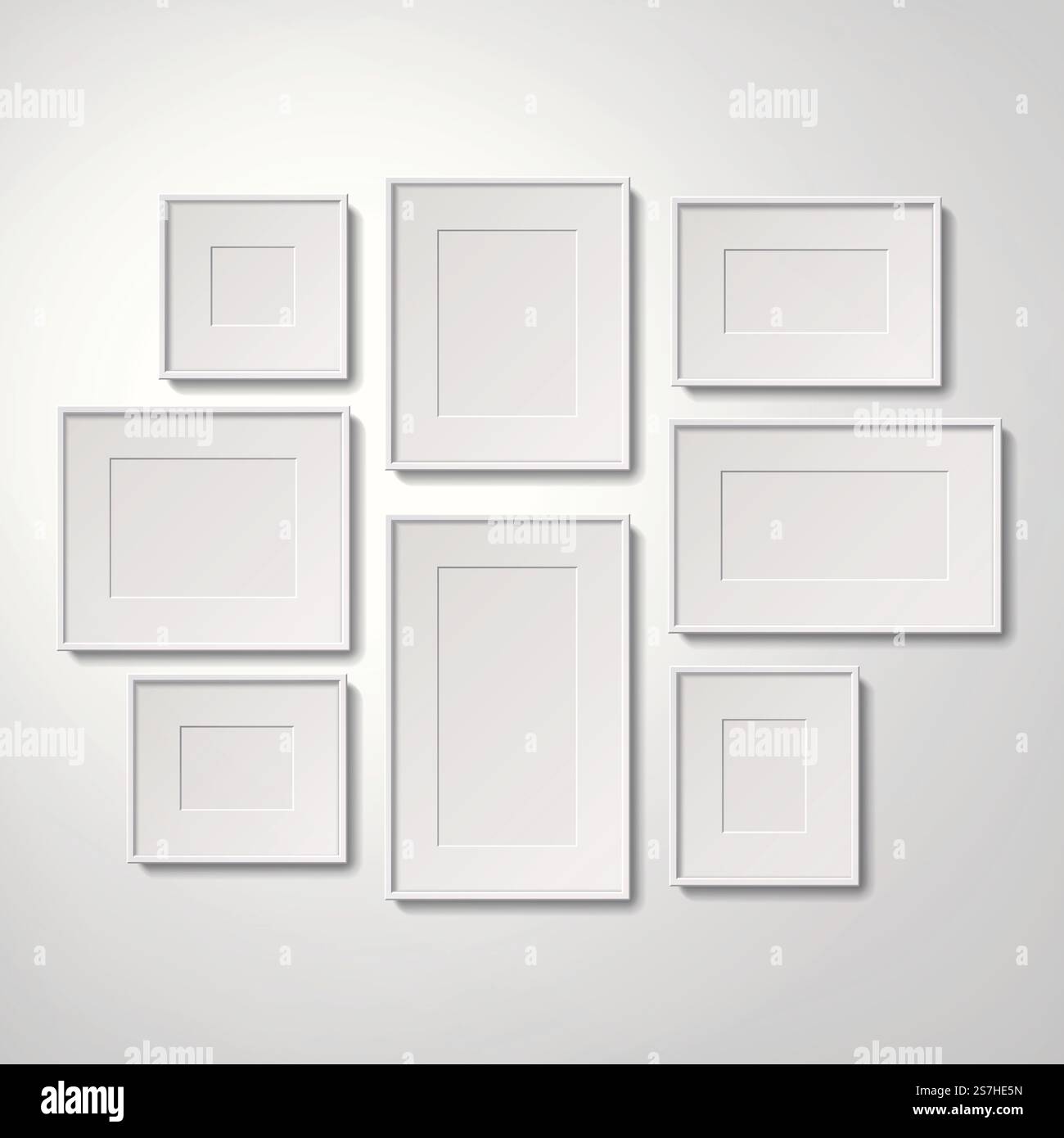 Blank white picture frames collection hanging on the wall, 3d ...