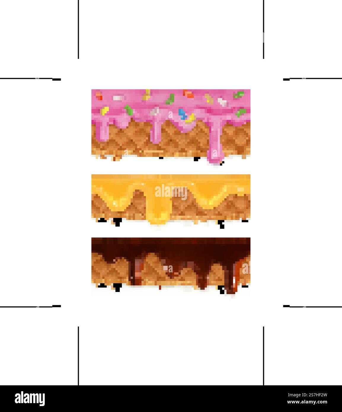 Waffles chocolate, honey, glaze, vector seamless horizontal patterns Stock Vector