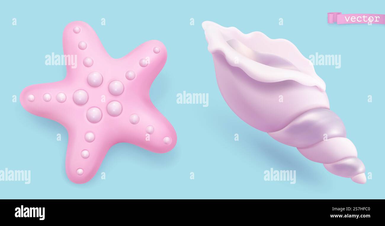 Starfish and seashell. 3d vector realistic icons Stock Vector Image ...