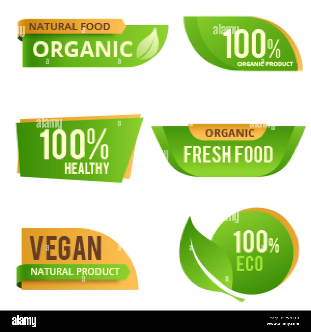 Collection of Green Healthy Organic Natural Eco Bio Food Products Label ...