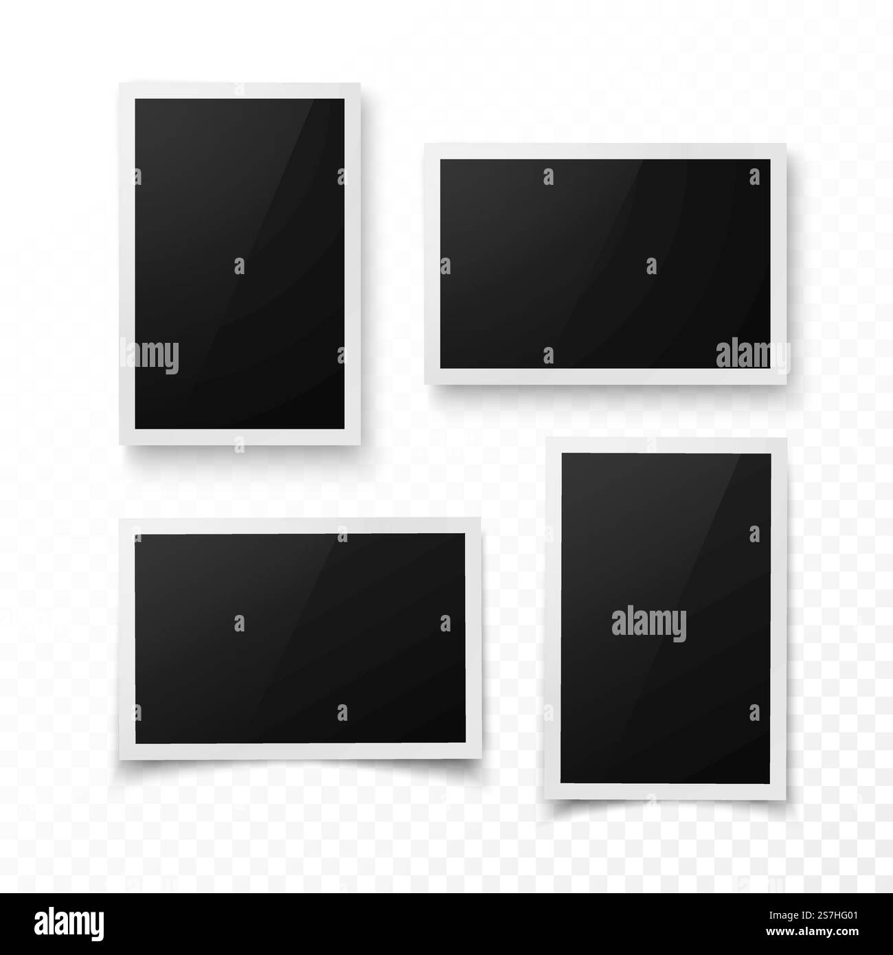 Set of photo frame with shadow. Realistic photo, image or pictere border template. Photography blank. Vector illustration isolated on transparent background Stock Vector