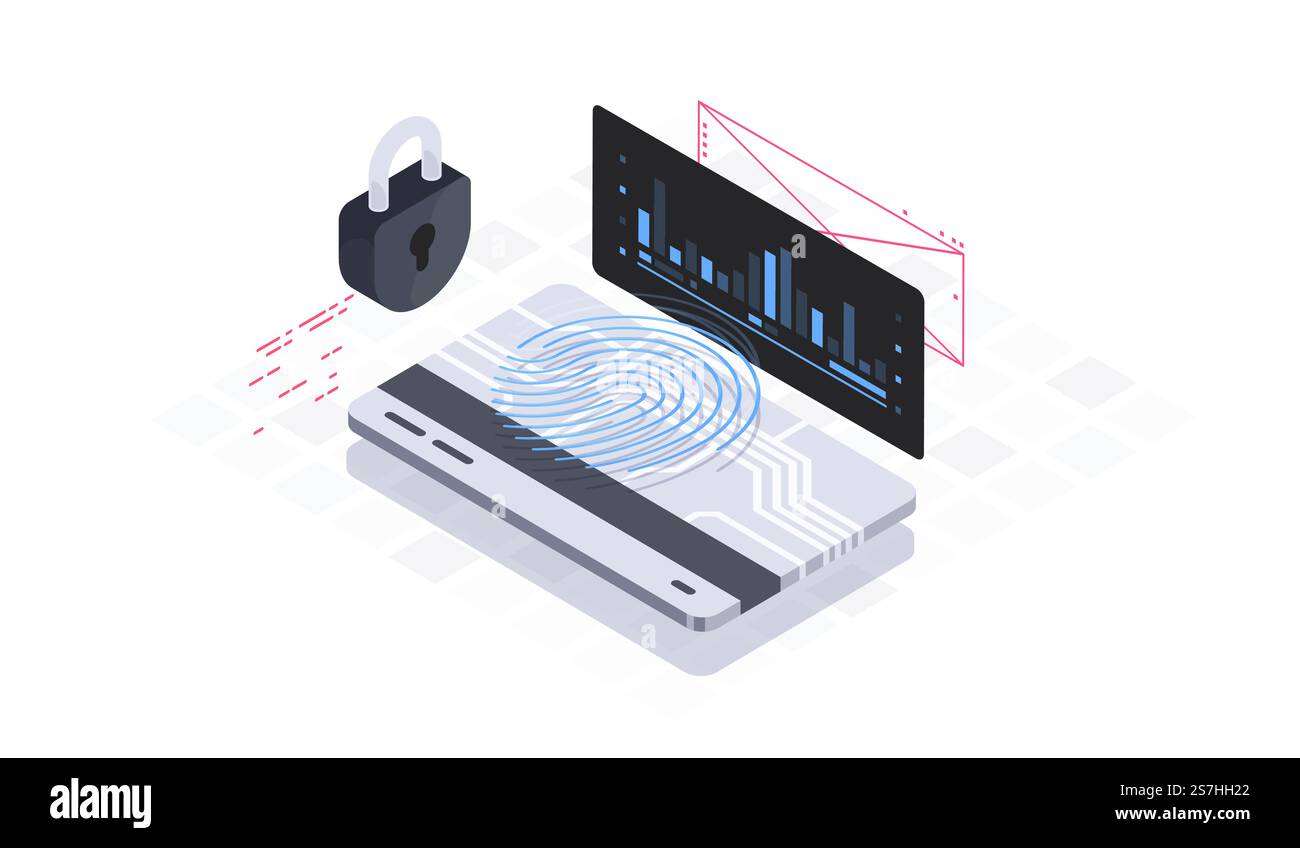 Mobile data security isometric vector illustration. Online payment ...
