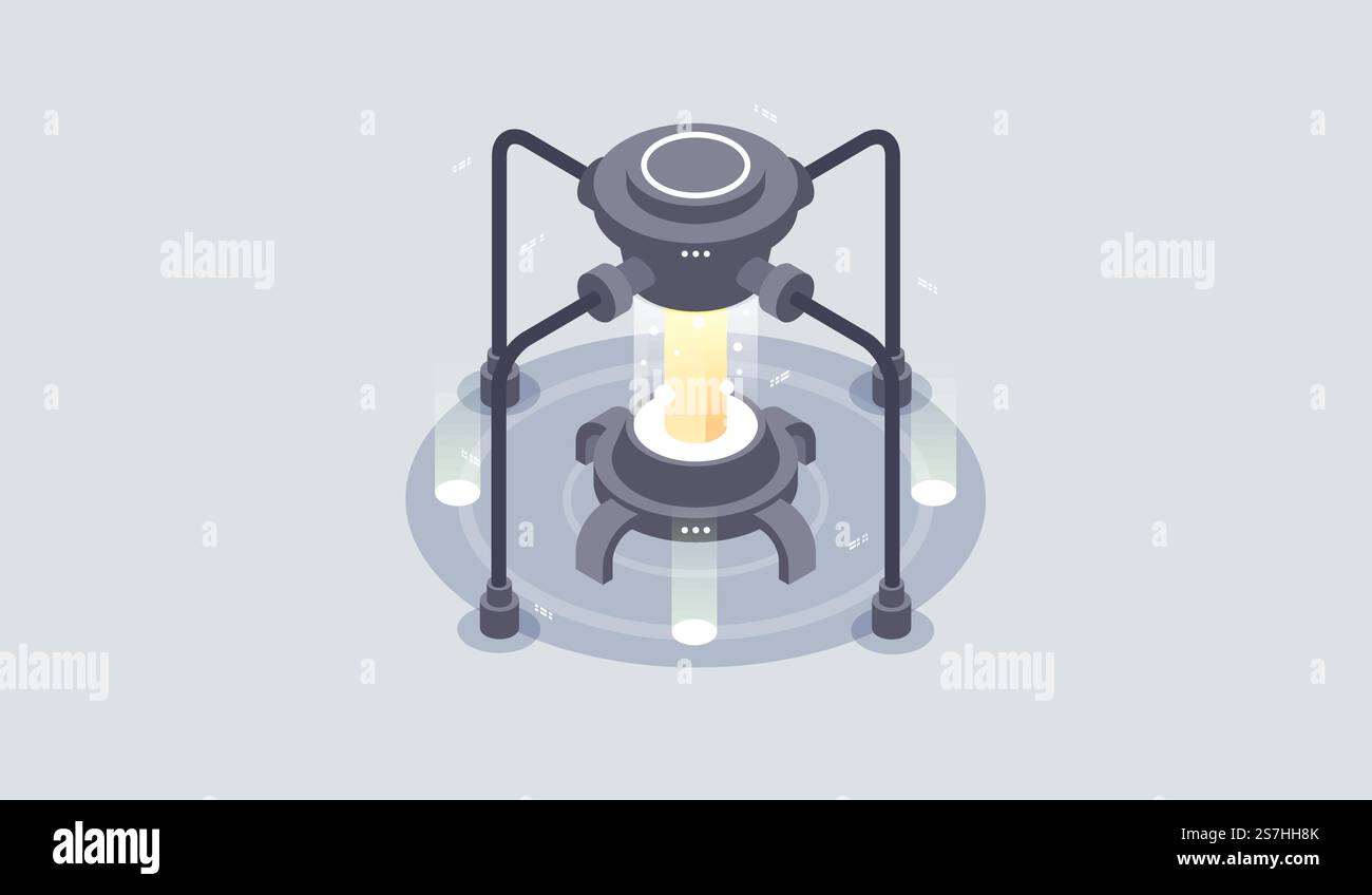 Quantum computer, large data processing. Isometric Quantum computing or Supercomputing. Software development and programming. Stock Vector