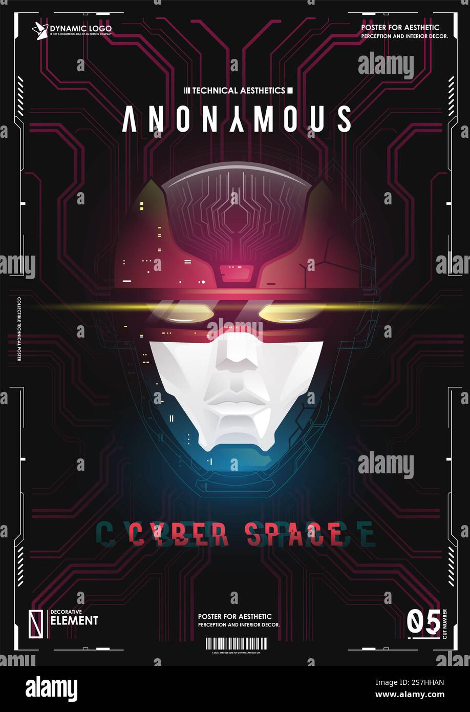 Robot or human Head enhancement. Machine learning and cyber mind domination concept. AI with Digital Face is learning processing big data, analysis information. Stock Vector