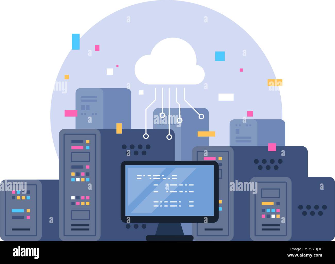 Data center. Hosting, cloud storage, server storage. Big data. Stock Vector