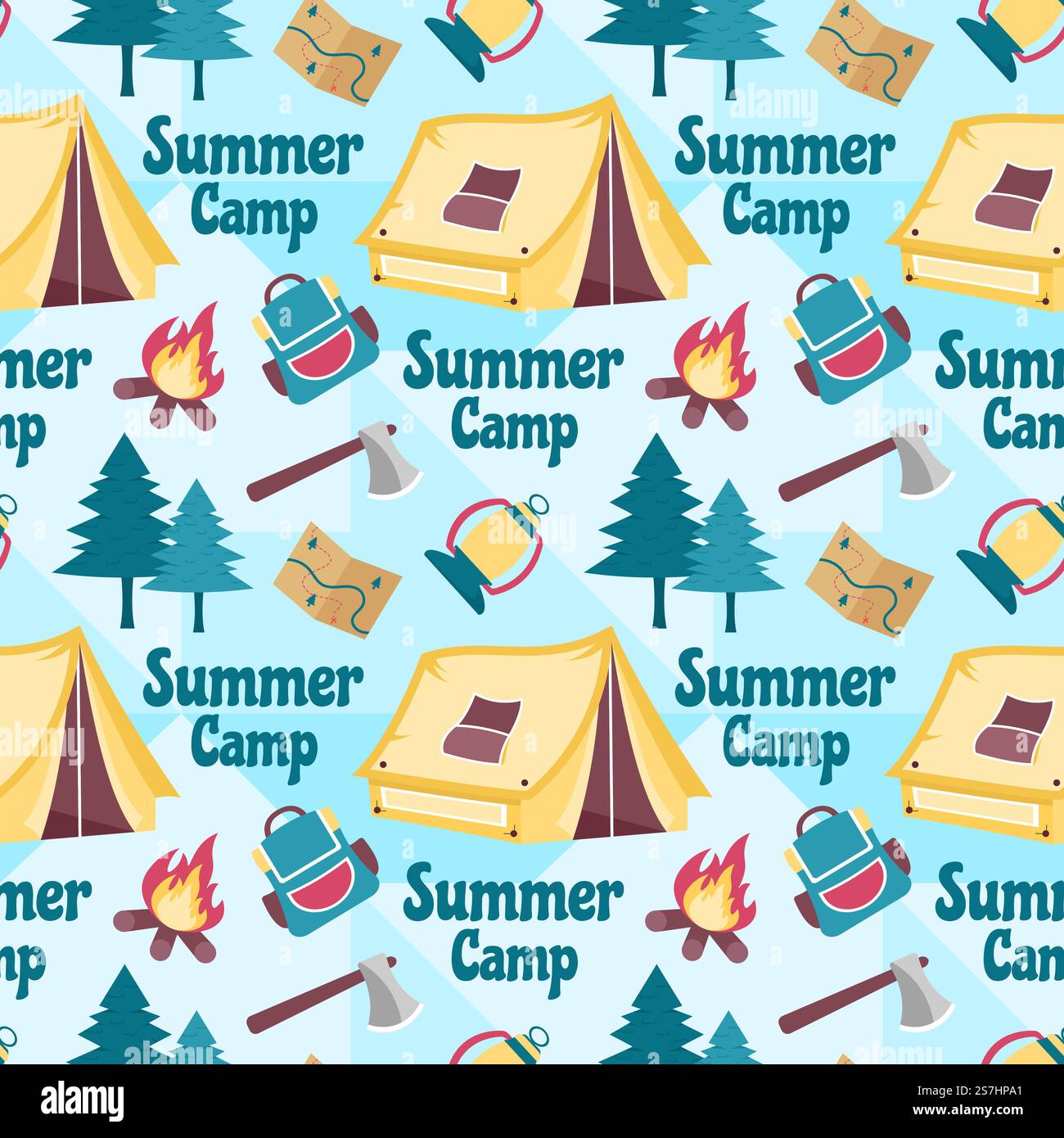 Summer Camp Seamless Pattern Design of Camping and Traveling Element in ...
