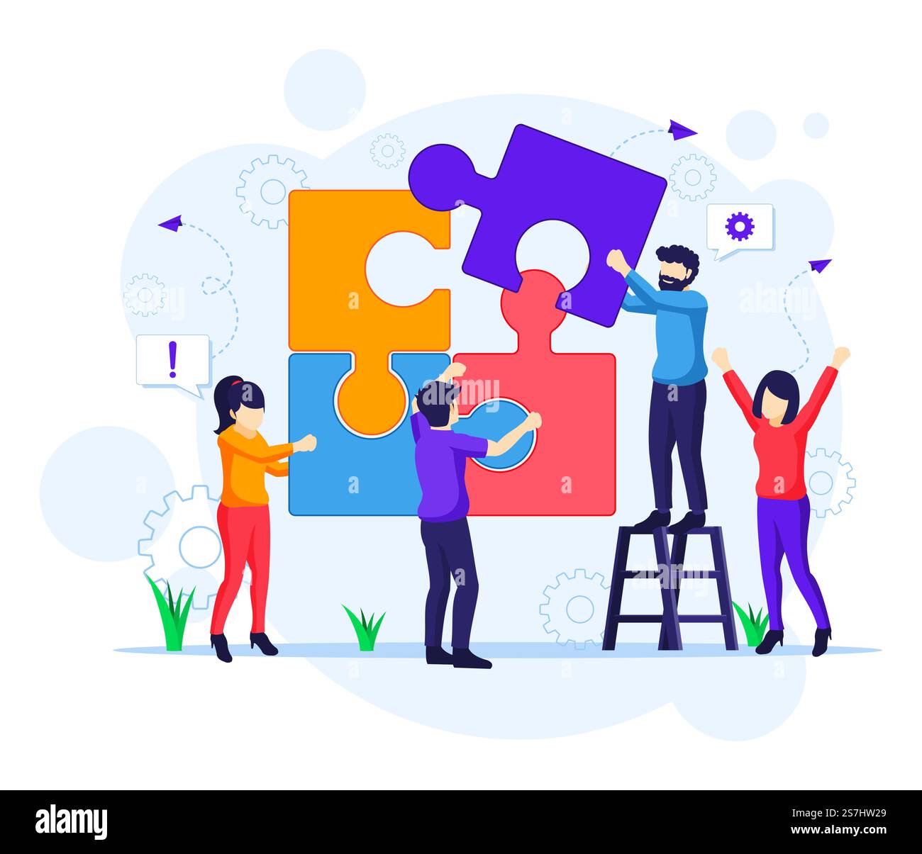 Team work concept, people connecting piece puzzle elements. business ...