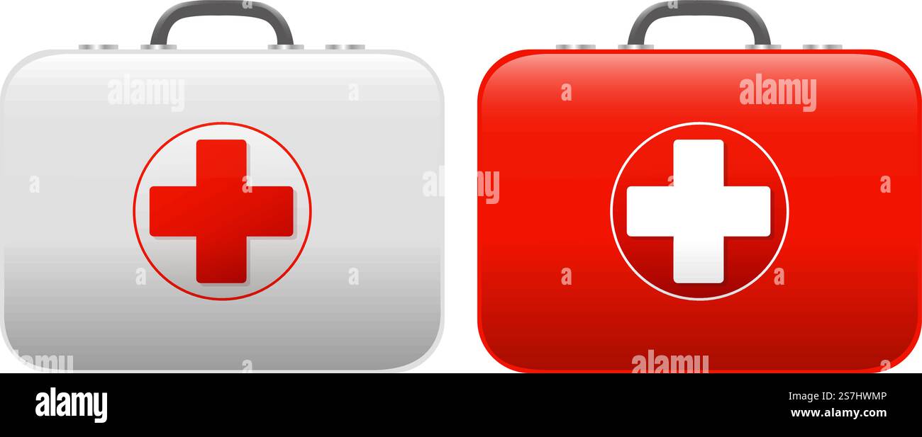 First Aid Kit Set isolated White Background With Gradient Mesh, Vector ...