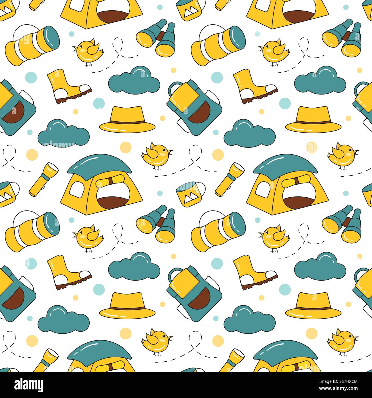Summer Camp Seamless Pattern Design of Camping and Traveling Element in ...