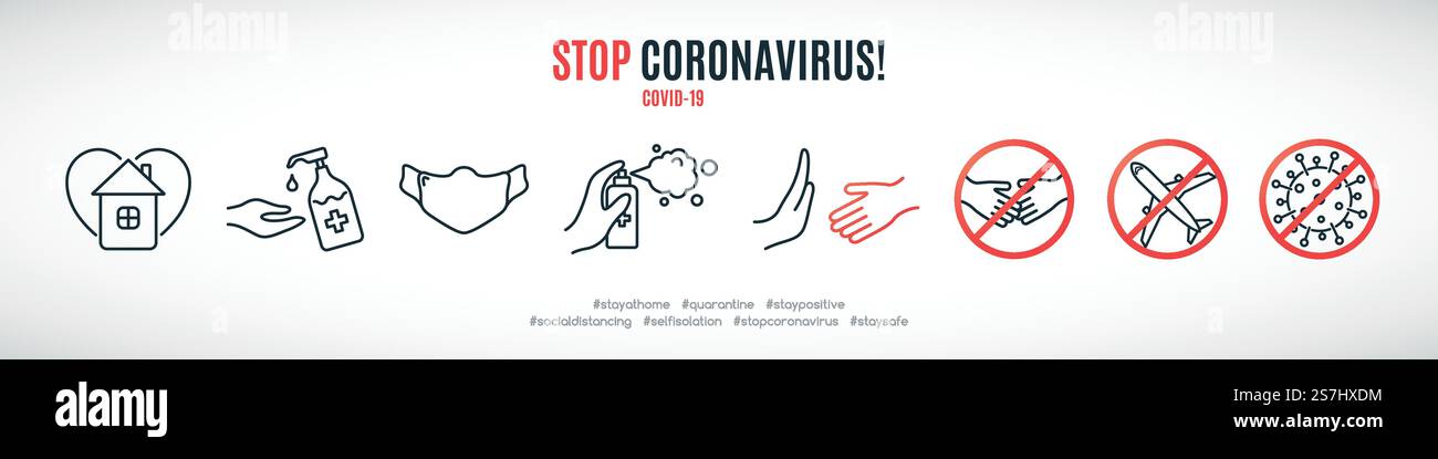 Simple line signs to prevent the spread of Coronavirus. Set of ...