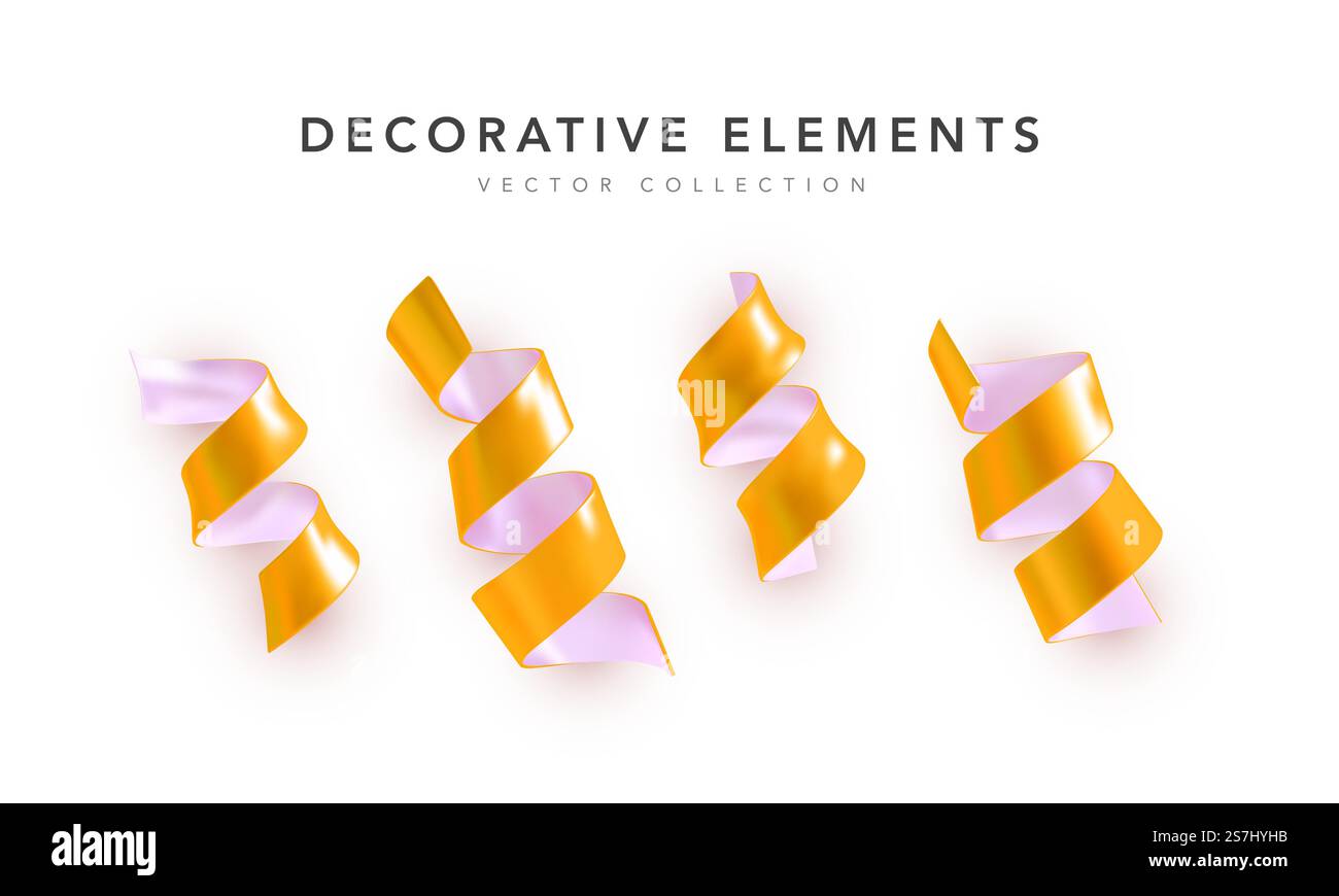 Yellow Ribbon Spinning Set of yellow serpantine ribbons with shadow isolated on white ...