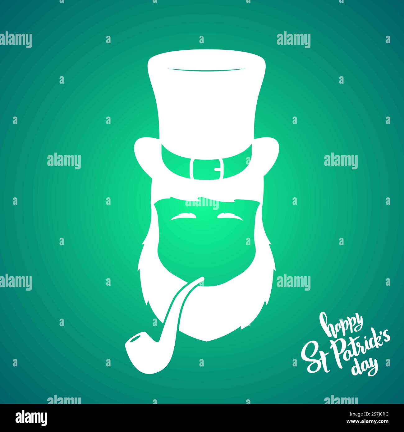 Portrait of silhouette Leprechaun with smoking pipe. Happy St. Patrick’s Day. Vector illustration. Stock Vector