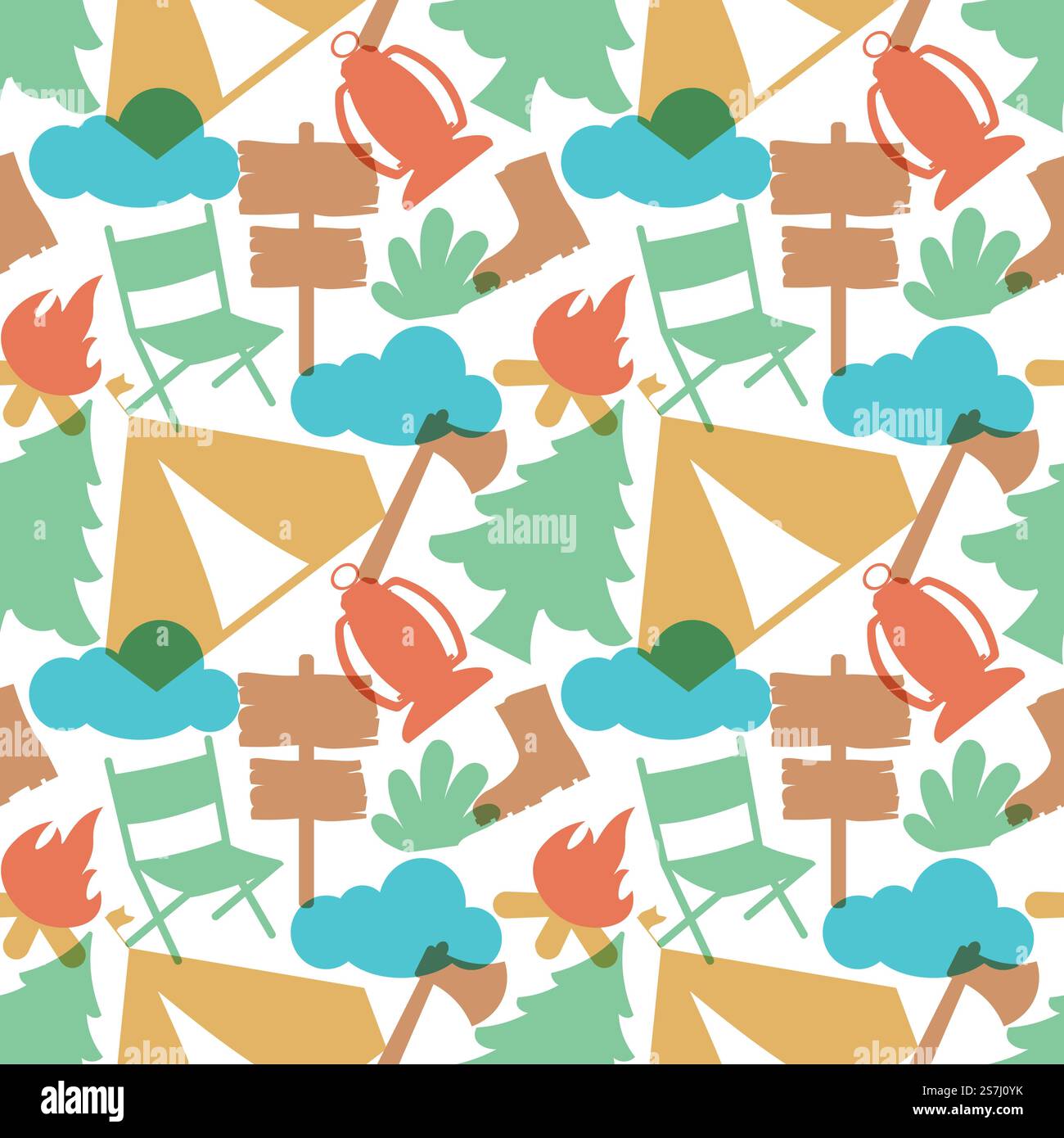 Summer Camp Seamless Pattern Design of Camping and Traveling Element in ...