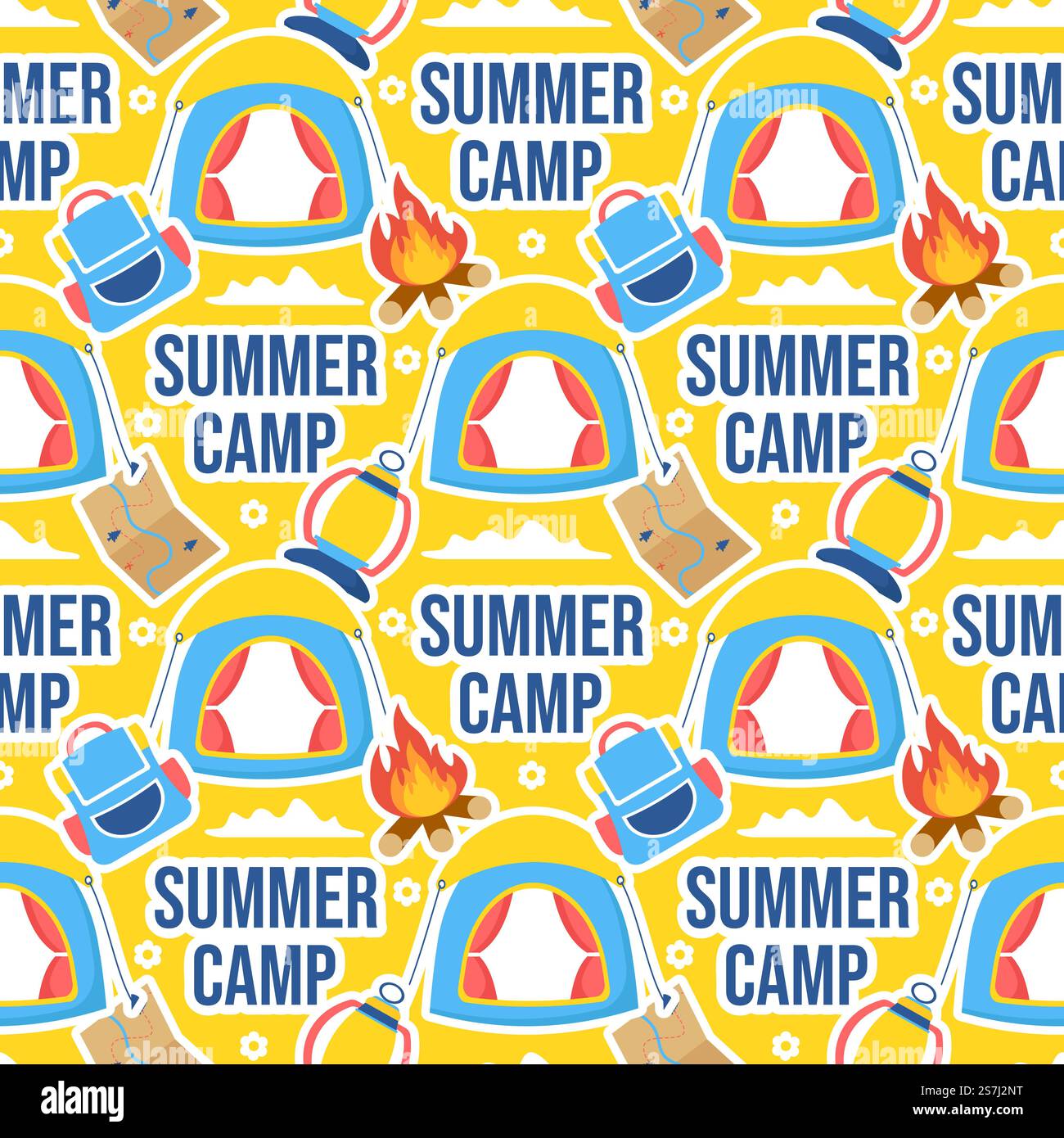 Summer Camp Seamless Pattern Design of Camping and Traveling Element in ...