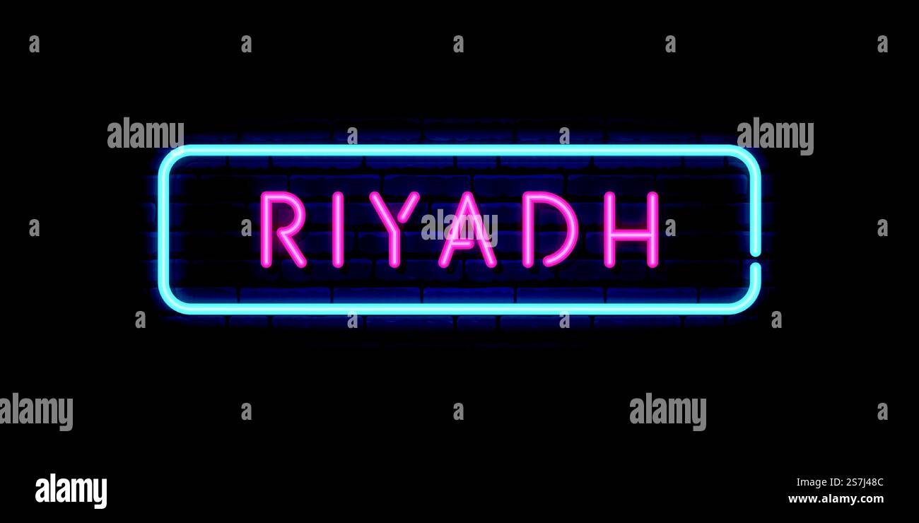 Riyadh neon sign. Bright light signboard. Vector banner Stock Vector ...