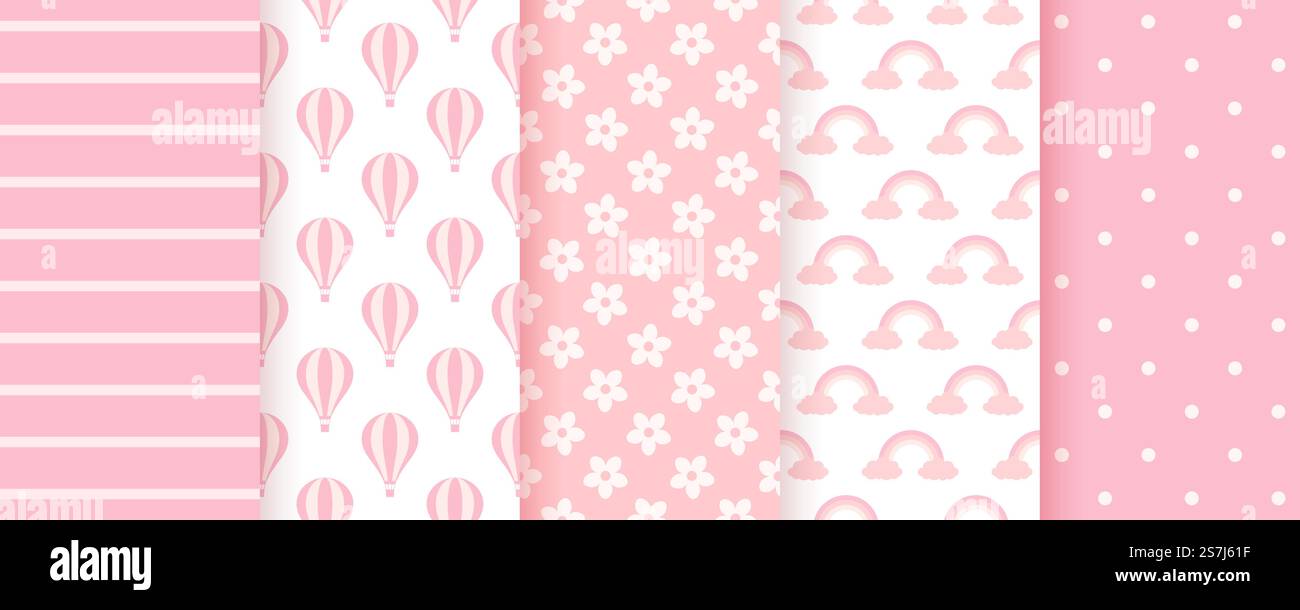 Baby shower seamless pattern. Pink pastel backgrounds. Baby girl ...