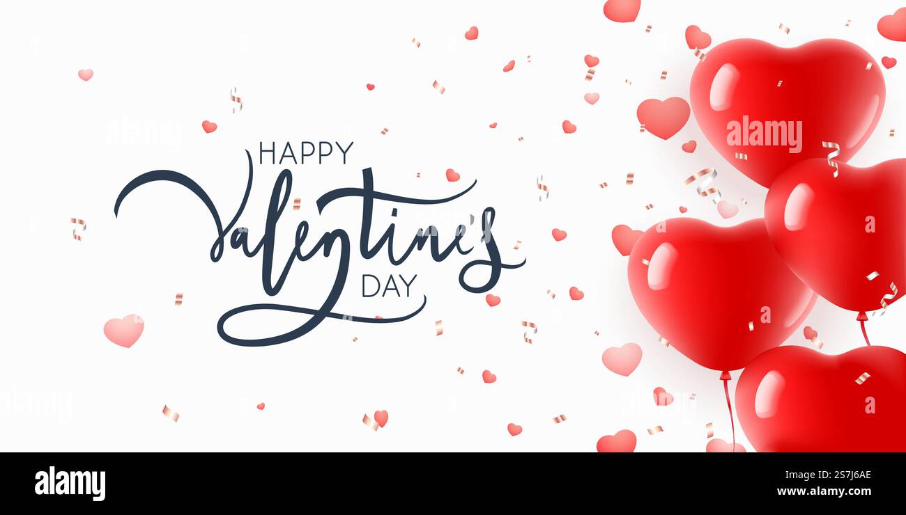 Valentine’s Day design. Heart shaped balloons over white. Vector ...