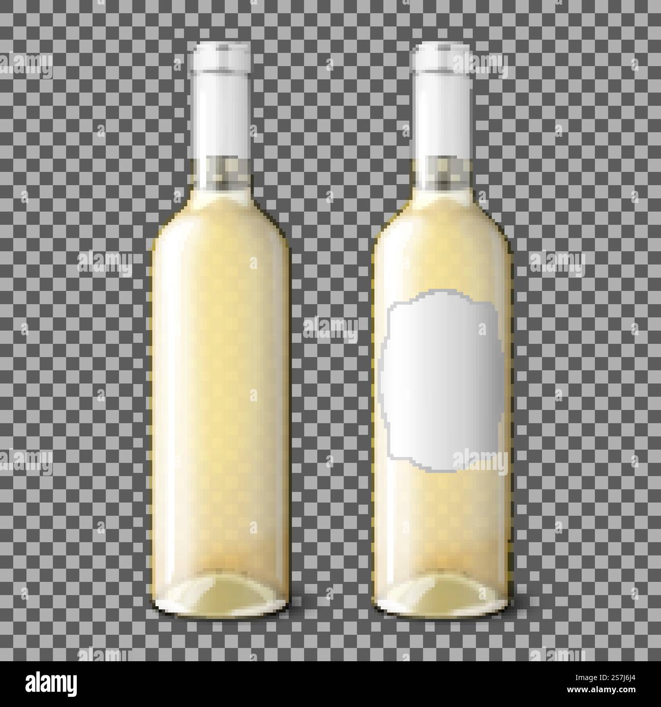Two transparent realistic bottles for white wine isolated on plaid ...