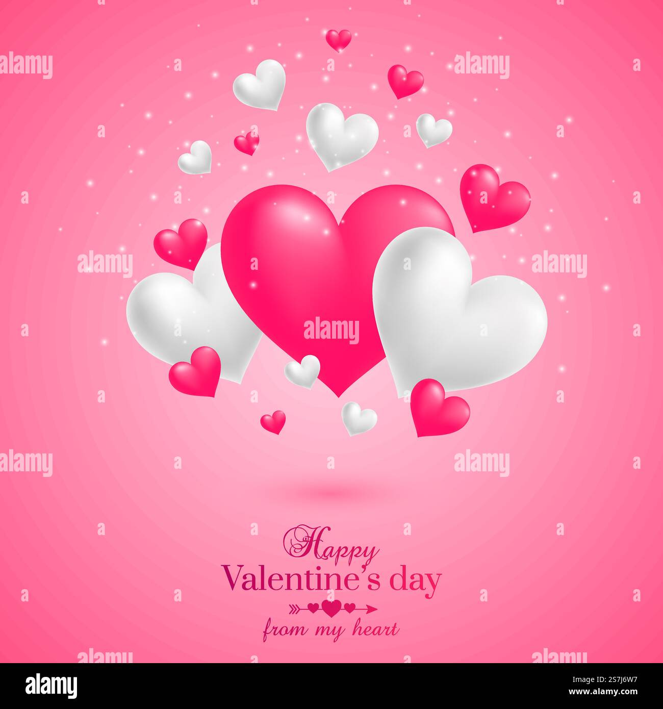 Realistic floating 3D Valentine hearts pink background with happy ...