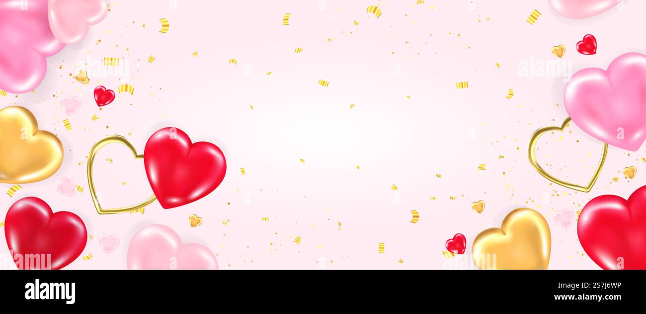 Valentines day banner or card template with decorative elements of ...