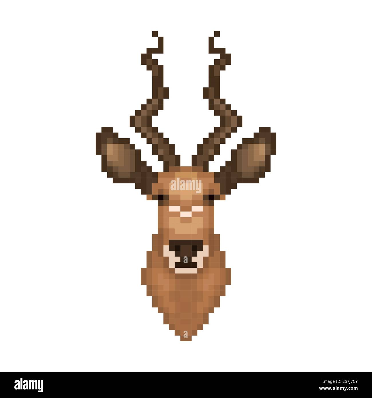 Antelope head in pixel art style. Stock Vector