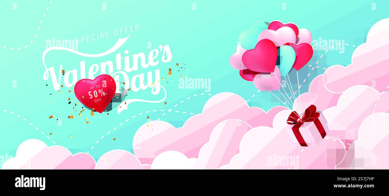 Valentines day sale background with Heart Shaped Balloons. Vector ...