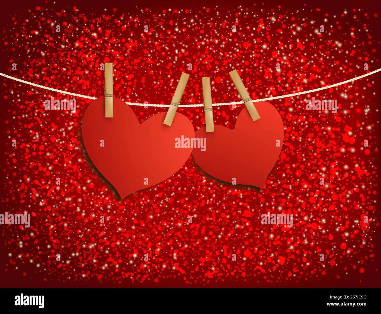 Two red loving hearts hanging on a rope. Vector illustration Stock ...