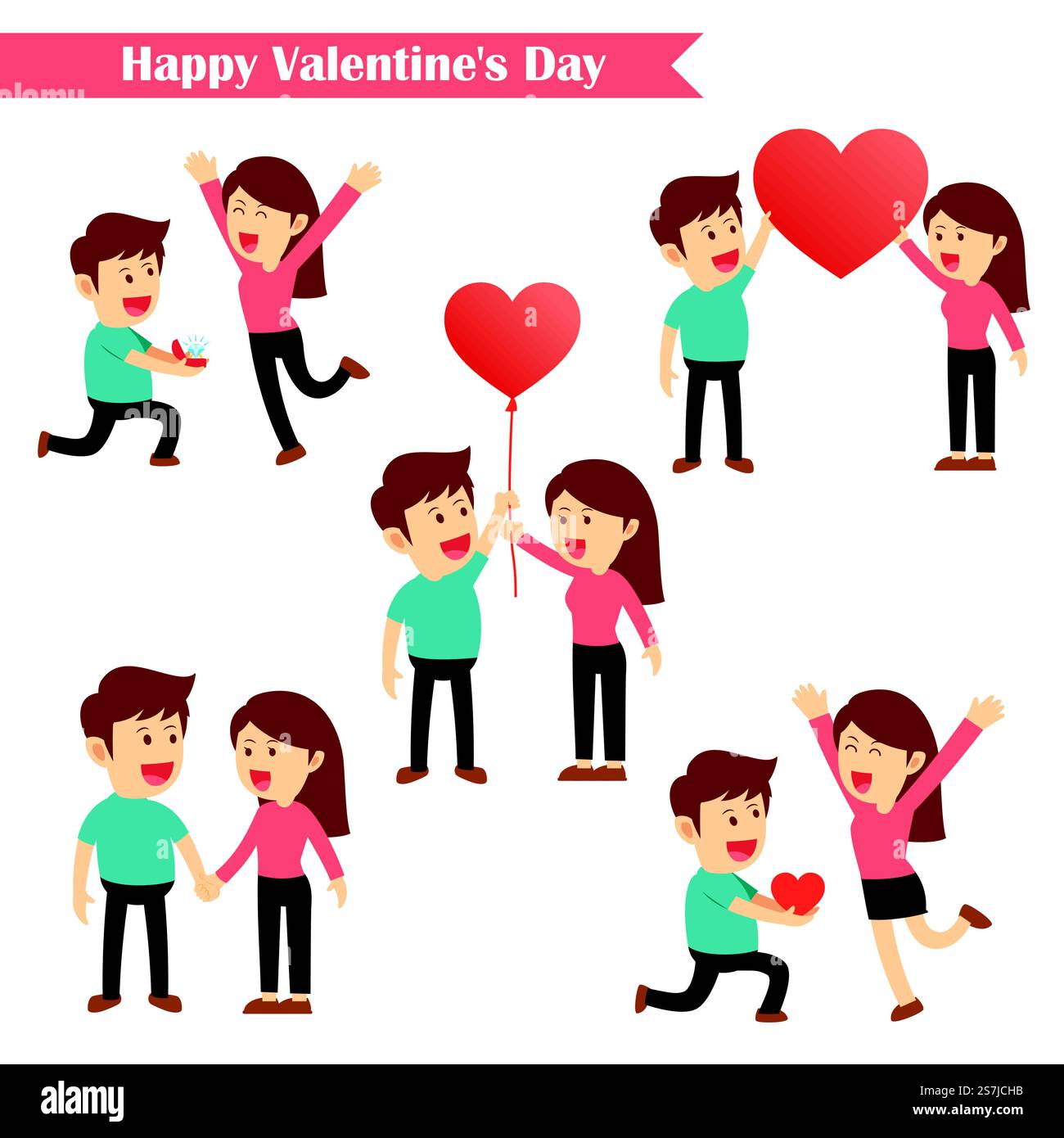 Set of characters couples happy valentines day isolated on white ...