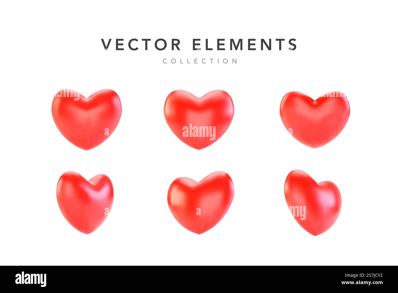 Set of realistic red valentine hearts isolated on white background. 3d ...