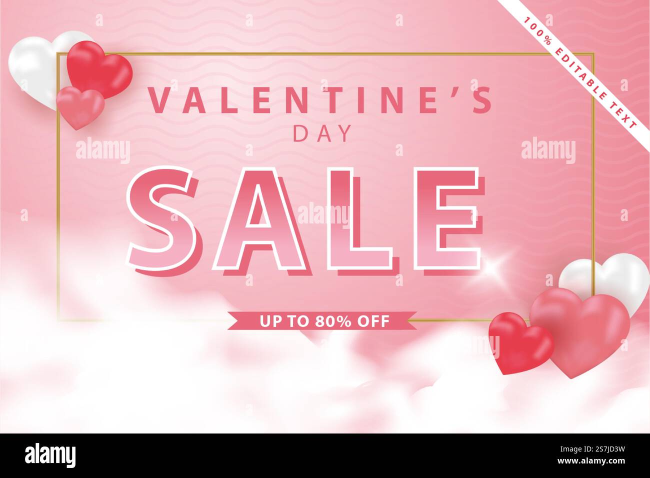 happy valentine’s day banners sale promotion and discount, realistic style with editable text effect. Premium Vector Stock Vector