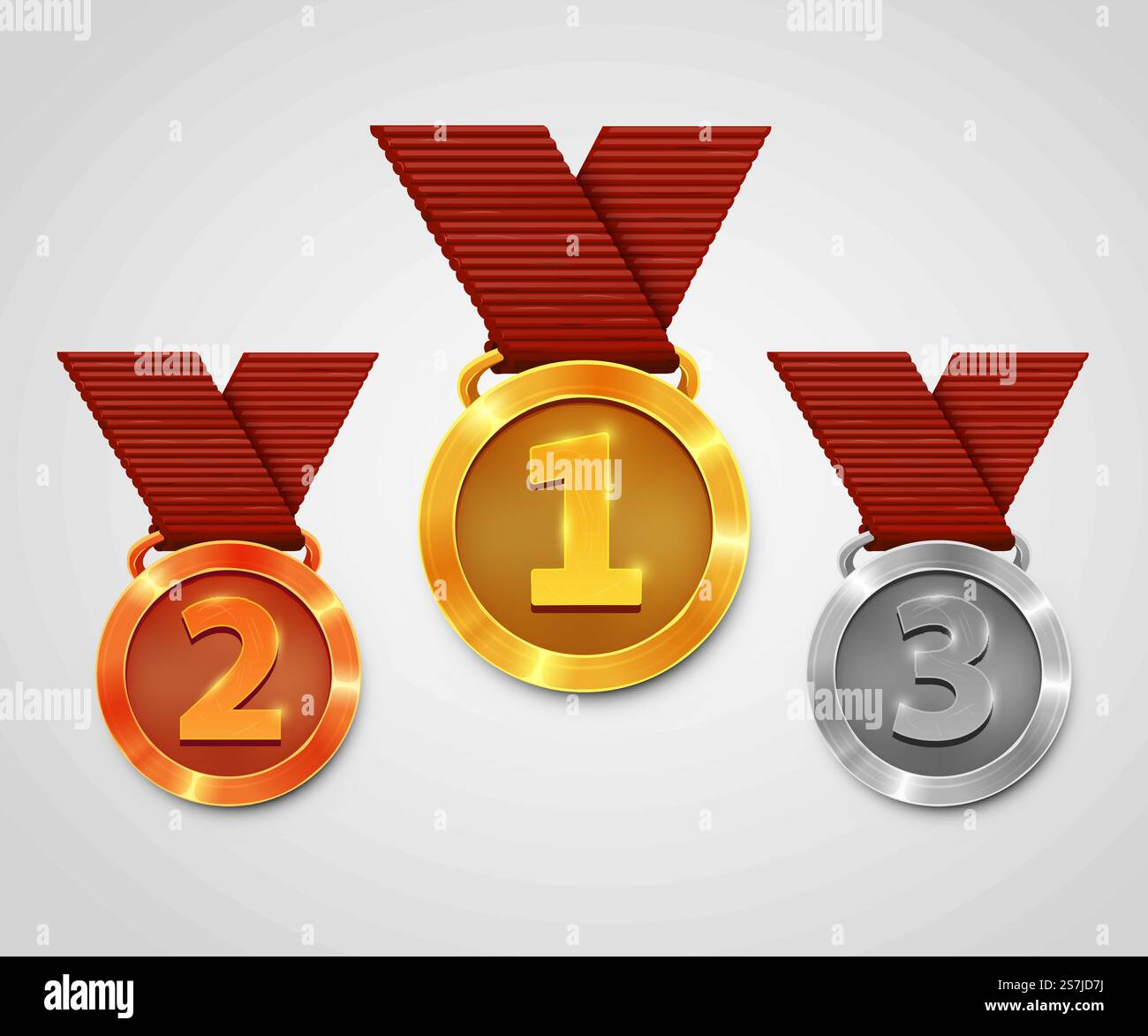 Top Three Three award medals with ribbons. Gold medal. Silver medal. Bronze medal ...