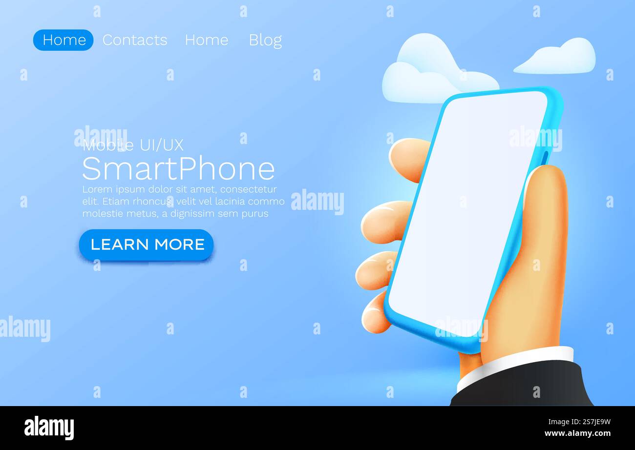 Hand holding mobile smart phone with blank screen. Modern mockup ...
