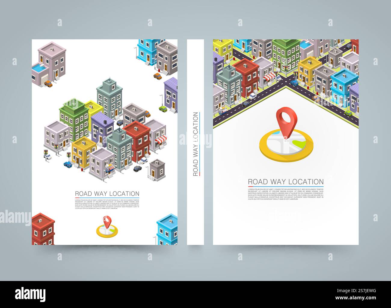 Road in the city Isometric banner, City location black book, A4 size ...
