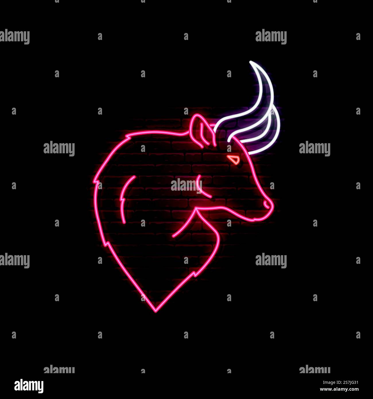Neon Bull sign. Glowing red bull emblem. Neon signboard. 2021year ...