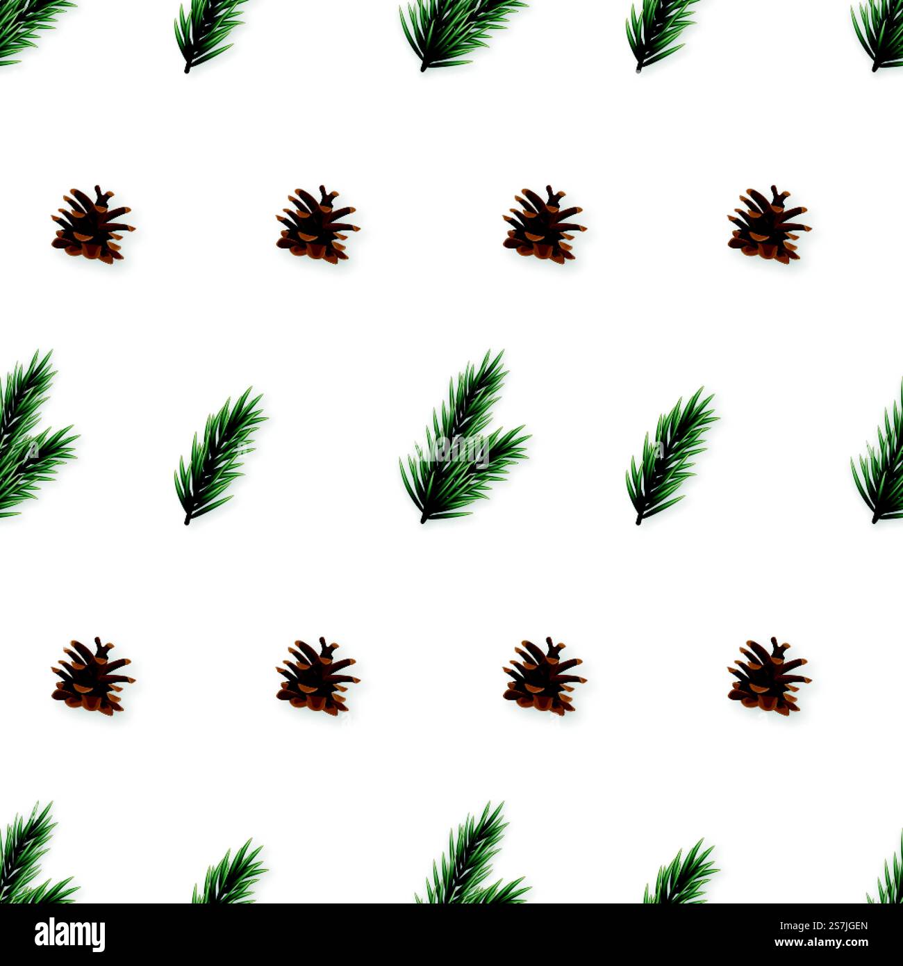 Seamless pattern with realistic pine tree branches and cones. Vector ...