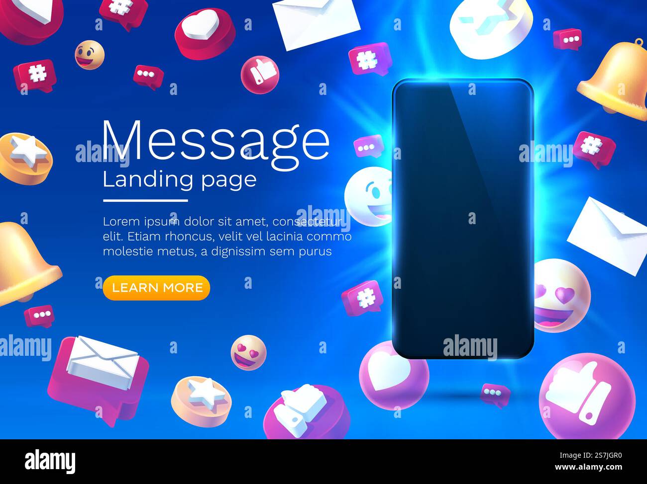 Message with many icons, chat for communication of people, landing page ...